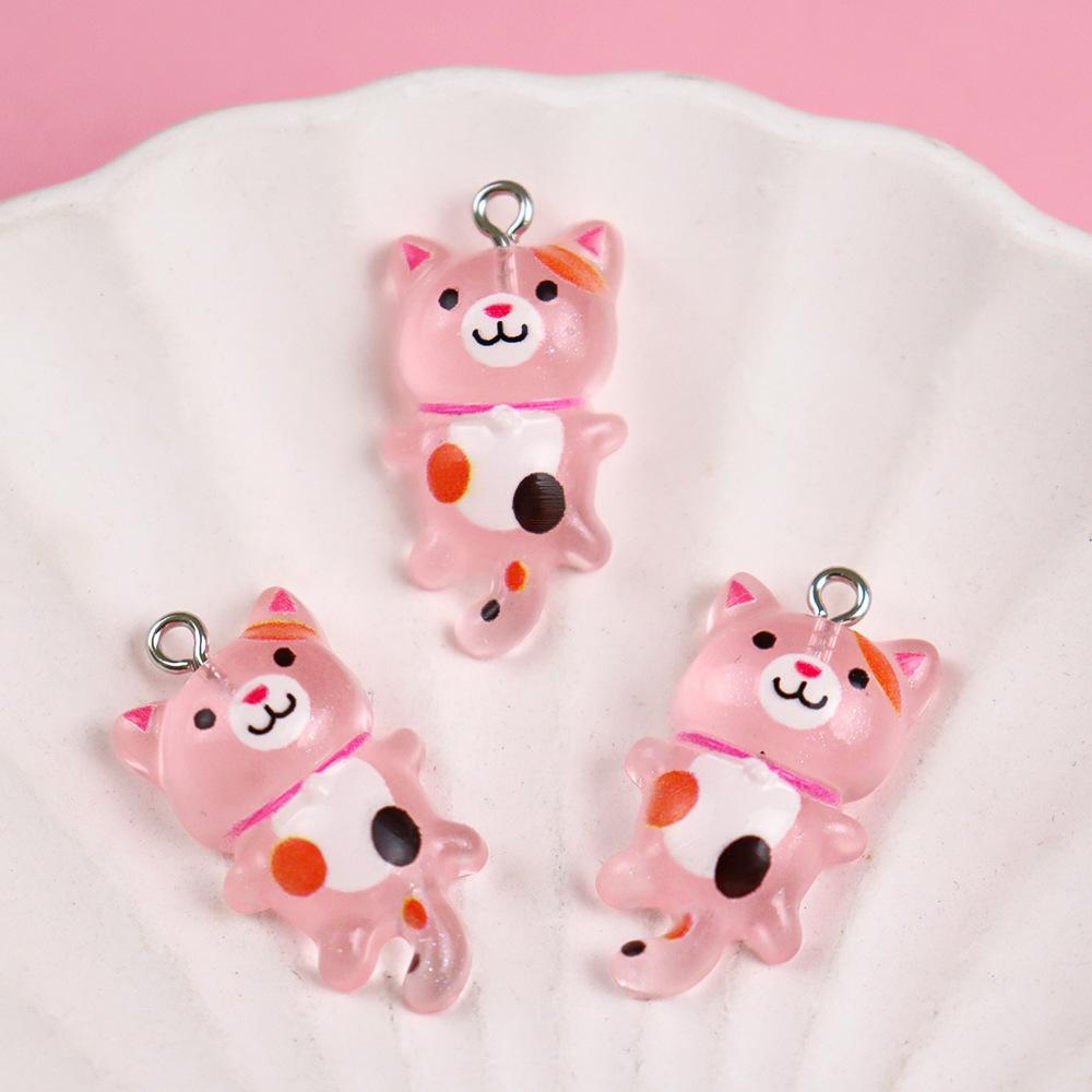 DW85 10pcs Mixed Cartoon Cute Cat Charms 3D Luminous Resin Animal Pendants For DIY Bracelet Necklace Jewelry Making Accessory