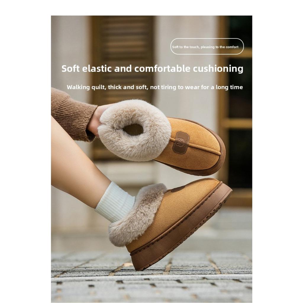 Bag Heel Slippers with Thick Sole and Plush Shoes for Women In Autumn and Winter, Indoor Warmth, Slippers for Outdoor Wear, Plush Snow Boots