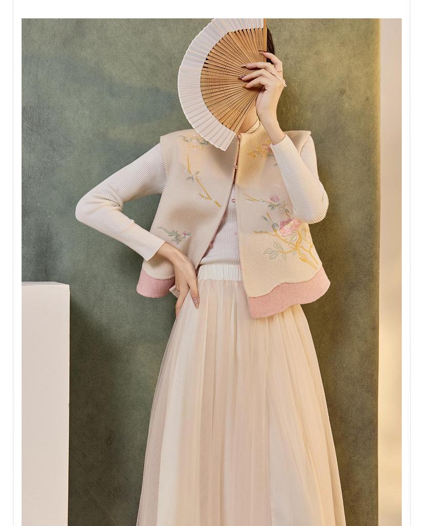 Winter 2026 Chinese Embroidery Lace-up Wool Coat & Vest Set