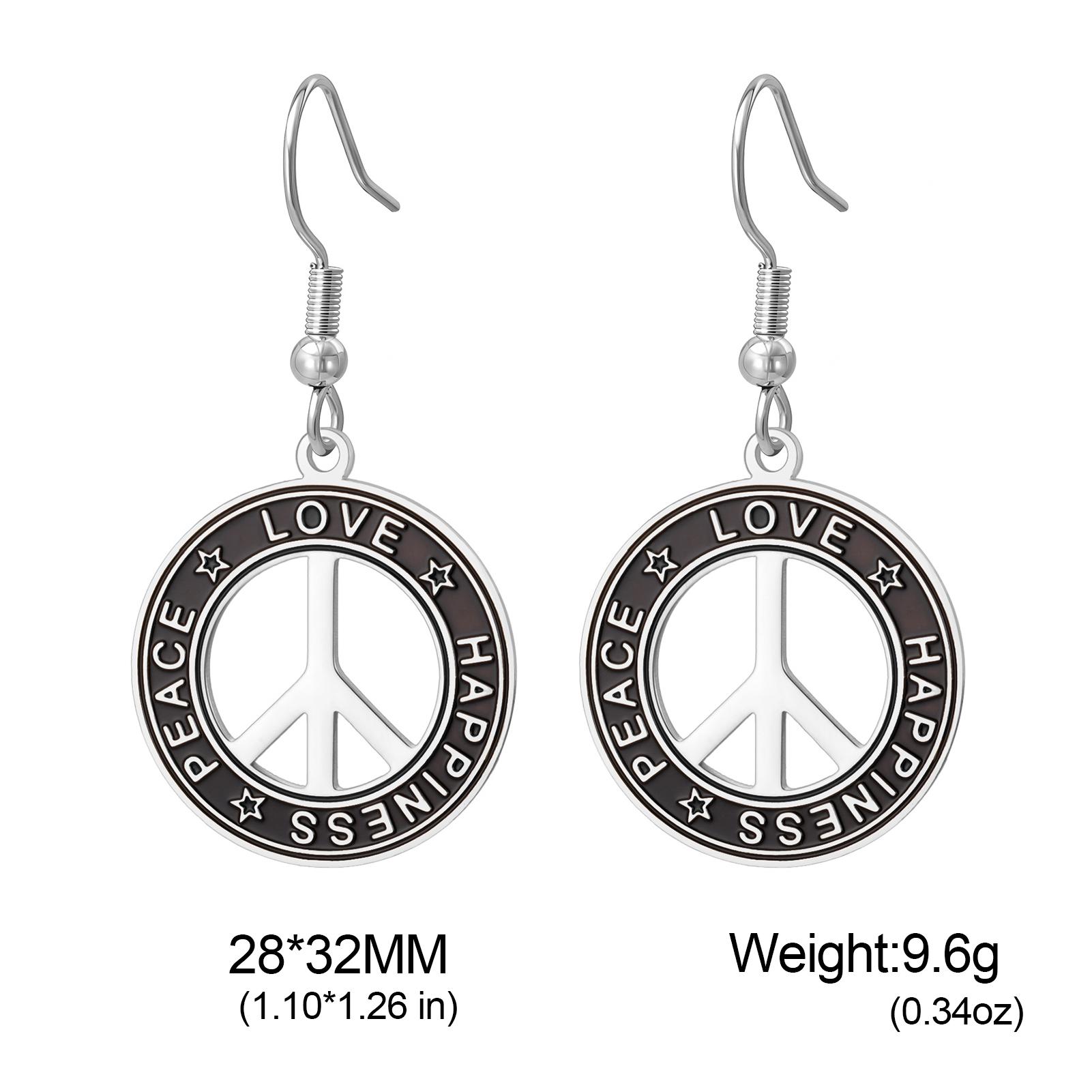 My Shape Peace Sign Drop Earrings Stainless Steel Peace Love Dangle Earrings Vintage Gold Plated Jewelry for Women Gifts