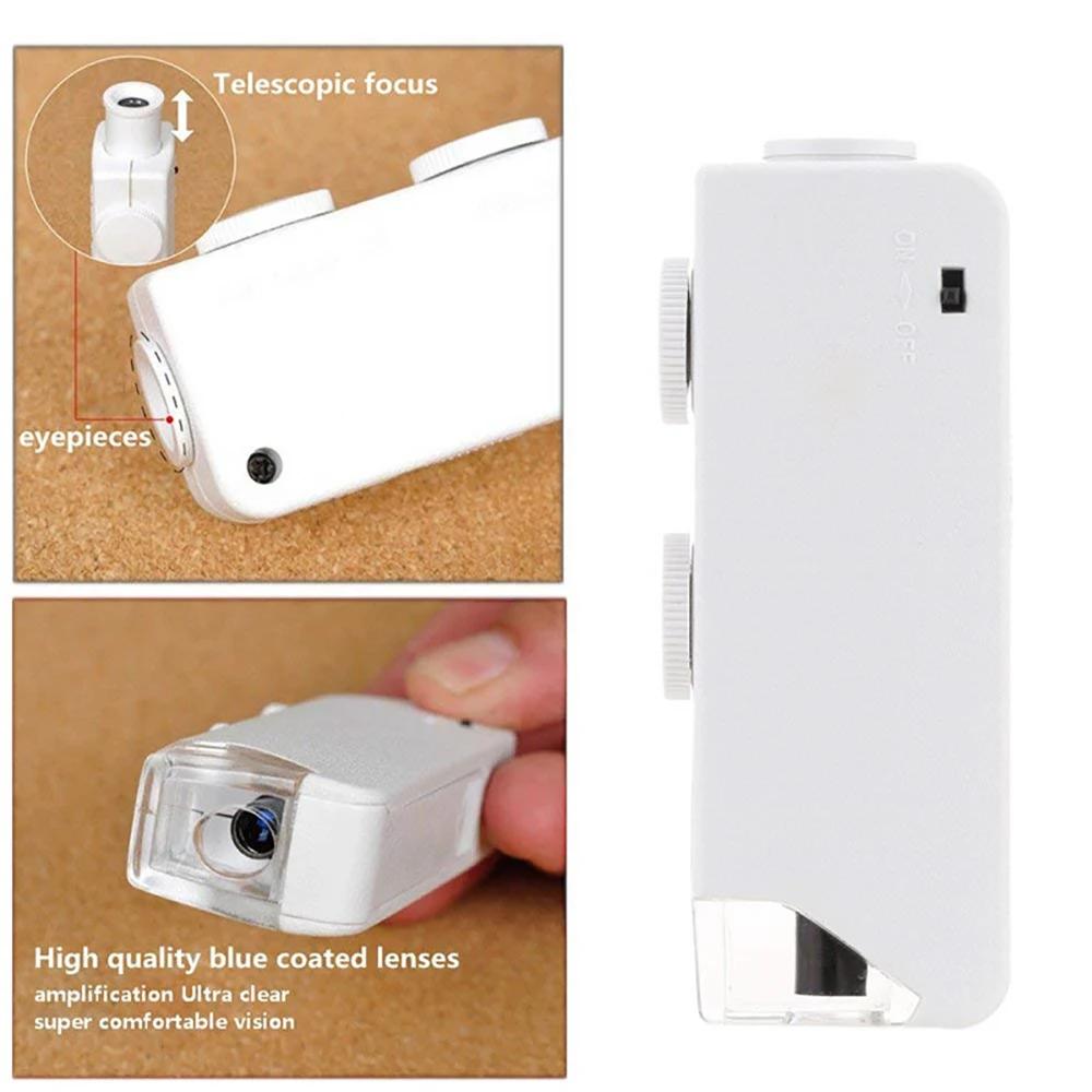 Compact 160x 200x Zoom Lighted Mini Microscope Jewelers Loupe Magnifying Glass High Power Magnifier For Specimen Jewelry Inspectio