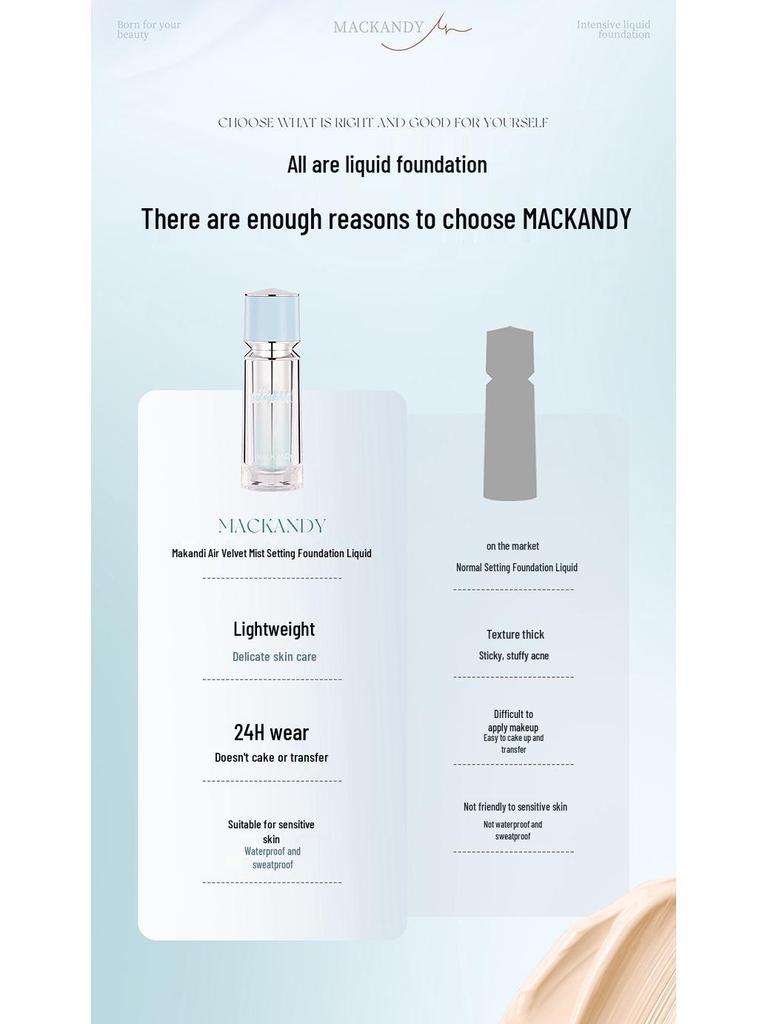 Make Andy Air Velvet Mist Soft-Focus Long-Lasting Natural Silky Concealing Foundation Liquid