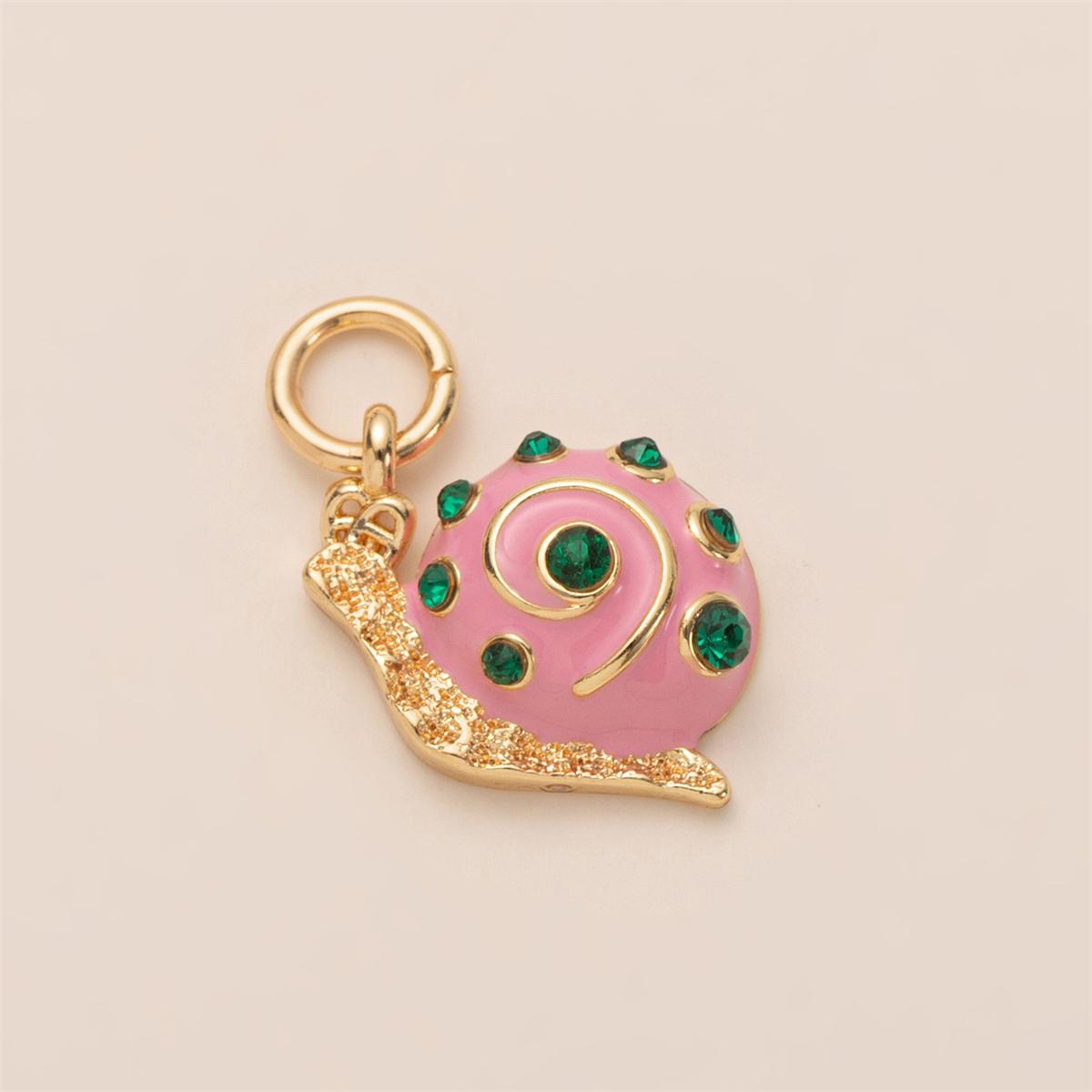 Advanced Ins style Strawberry Green Worm Small Flower Butterfly Mushroom Animal and Plant Irregular DIY Pendant Gold Plated