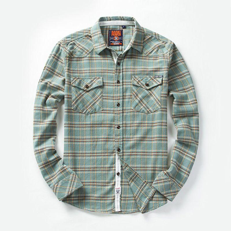 American vintage Heavy Pure Cotton Stiff Cargo Long sleeve Plaid Shirts Outerwear Men's Autumn and Winter Foreign Trade Men's Shirt