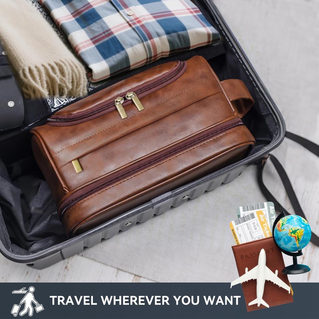 Borsa da Viaggio Grande in Pelle per Articoli da Toeletta con Gancio, Essenziale da Viaggio, Dopp, Rasatura, Grooming, Regalo per Kit da Rasatura, Borsa da Uomo, Gancio, Kit, Kit da Uomo, Papà,