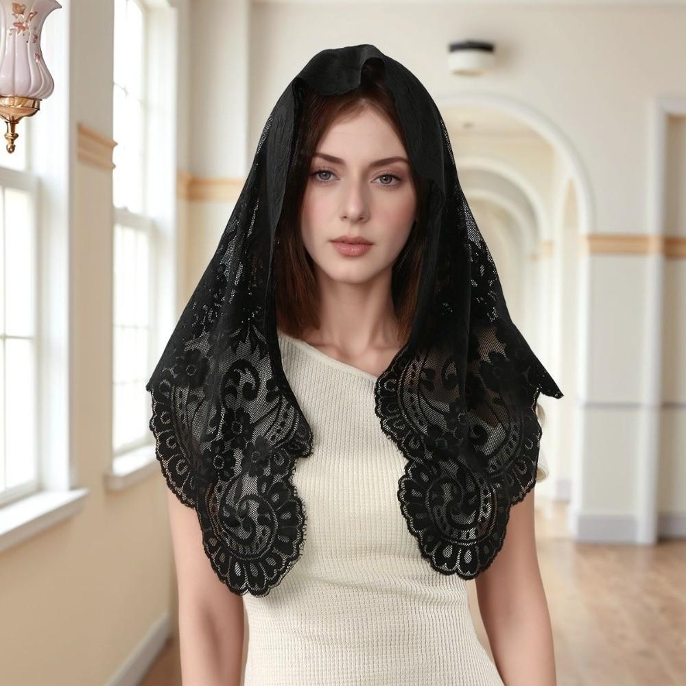 French Style Head Covering Scarf Shawl Vintage Wedding Headscarf Lace Triangle Scarf  Church