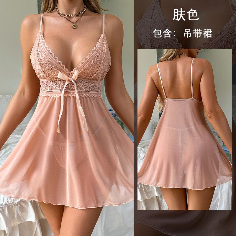 Sexy Netz-Durchsichtige Spitze Pyjamas Mehrfarbige Optionen Cami Nachthemd Damen Bequeme Loungewear 716 Atmungsaktiv Flirty Nachtwäsche Ideal für Warmes Wetter