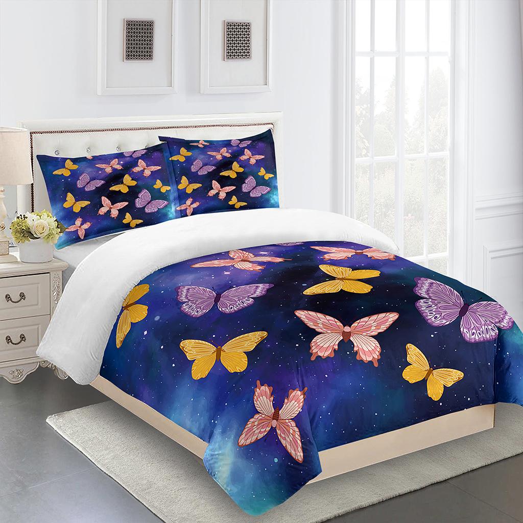 

Dreamy Colorful Butterfly Girl3Pcs Queen King Full Size Duvet Cover Постельное белье Комплект постельного белья 2-местное покрывало 200x200 240x220 160x200 US Queen228x228cm