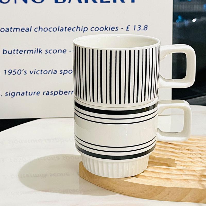 Ceramic Hepburn Retro Style Black and White Water Cup Household Stackable Cup Stackable Mug Set Souvenir