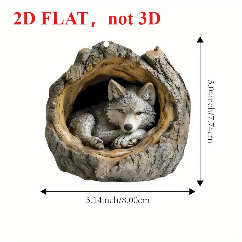 

2D плоское привлекательное хрустальное украшение в виде волка из дупла дерева - золотая подвесная веревка, подходит для рождественского и праздничного украшения дома