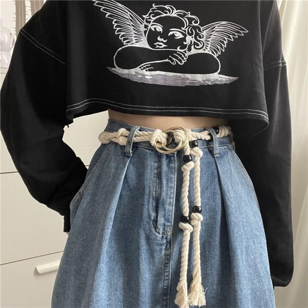 Tie Up Coarse Rope Belt Ethnic Style Pack Thread Waist Belt Fashion Rope Waistband  Dress Jeans