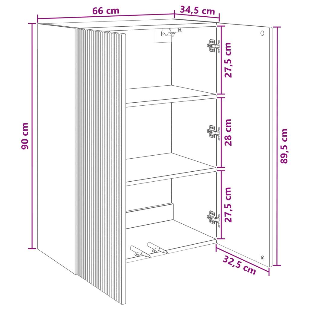 Wall Mounted Cabinet in Sonoma Oak Finish 66 x 34.5 x 90 cm Particleboard