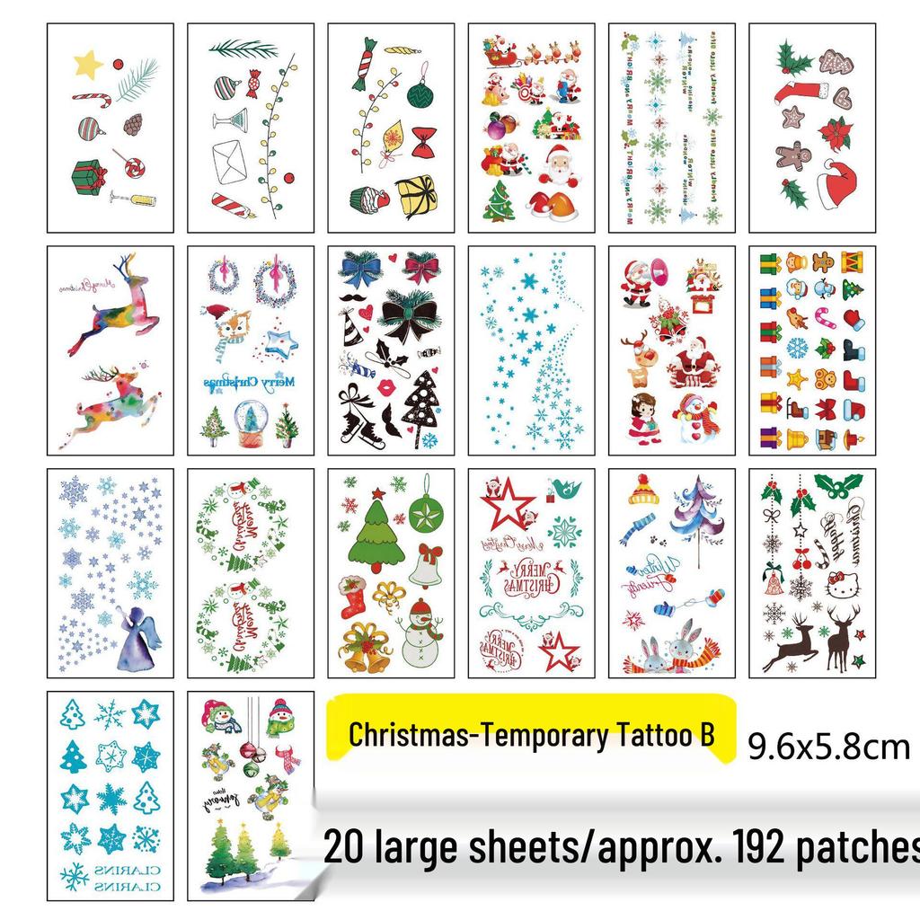 Christmas Santa Reindeer & Penguin Cute Cartoon Tattoo Stickers with English Letters