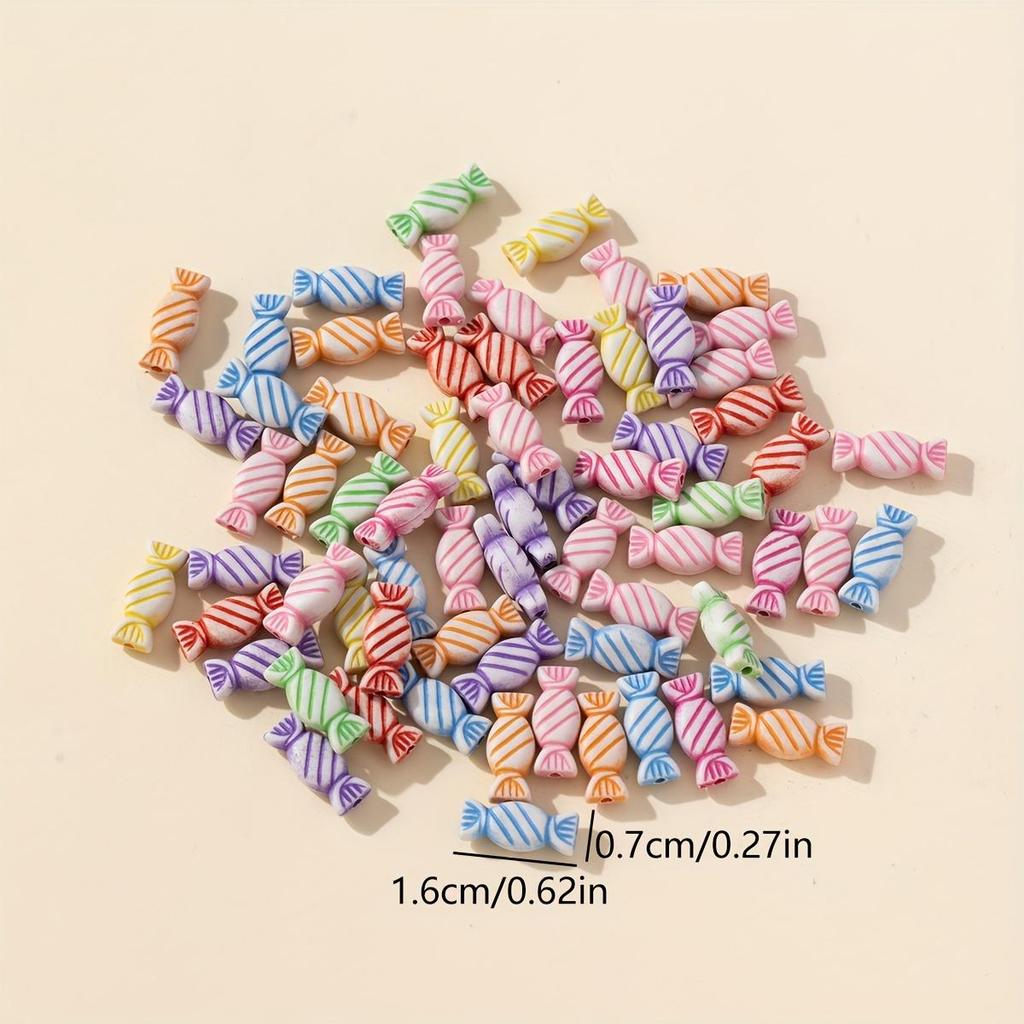 [Acrylic Candy Beads] 50 colorful acrylic candy beads - bright stripes and geometric patterns - suitable for DIY jewelry making,