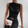 2025 Fashion Sleeveless Semi-high Neck Ruched Pullover Vest