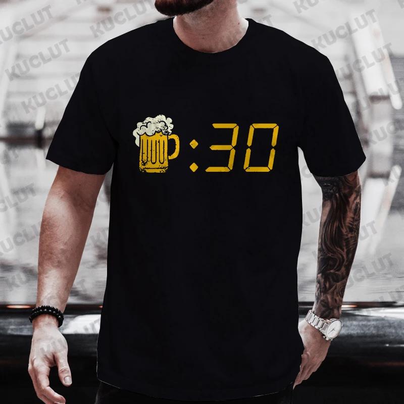 Men T Shirt Funny Beer Clock Graphic Y2k Clothes Plus Size Tees Beer Lover Drinking Party Streetwear Summer Short Sleeve Tees