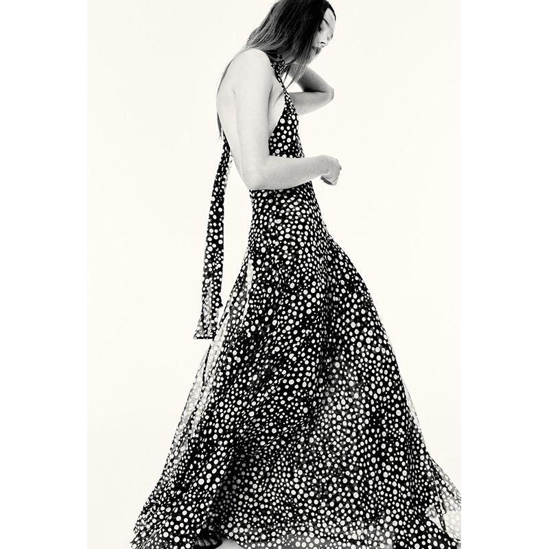 Summer Women's Clothing Casual Style A- line Hem Open Back Dot Hanging Collar Elegant Long Dress 5039227