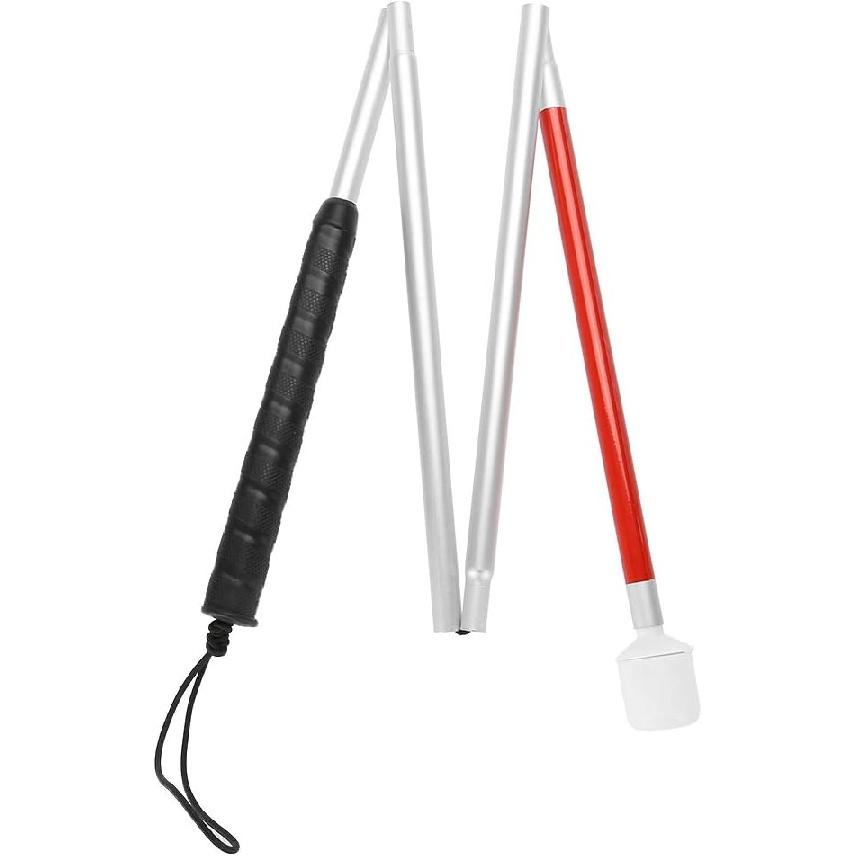 Blind Cane, Folding Reflective Red Cane 43.3in, Non-Slip Aluminum Walking Stick For Blind People, Visually Impaired and Disabled