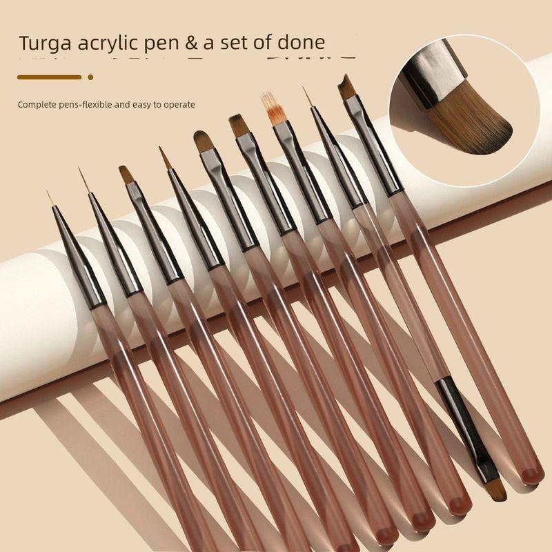 

Nail Color Art Preferred Manicure Brush 9 Pieces Suit Painted Pull Line Flower Drawing Smudges Sweeping Pen Gradient UV Pen 9-Piece Set (Translucent Brown)