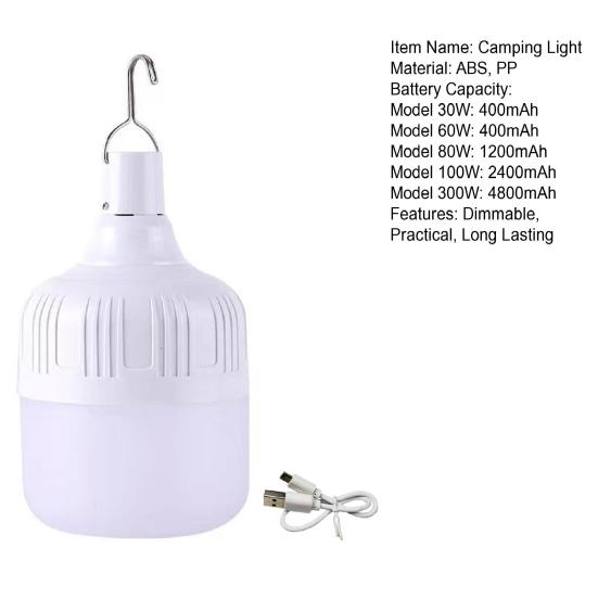 Multi-Functional Emergency LED Light Bulb with Hook Super Bright Dimmable USB Rechargeable Waterproof Outdoor Camping Light