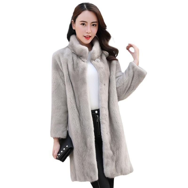 Imitation Mink Coat Women's Long Imitation Fur Coat Velvet Imitation Mink Hair Imitation Fur Women's Stand-up Collar