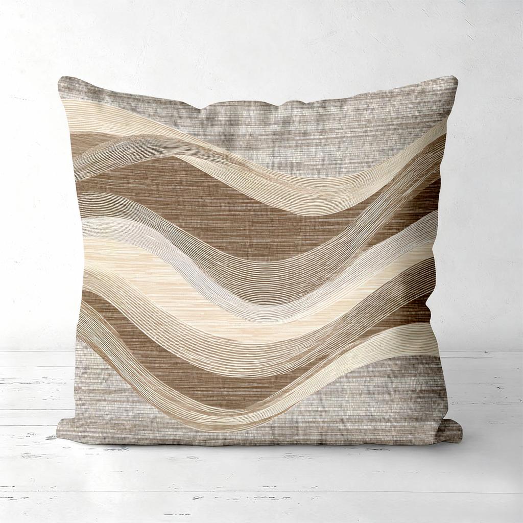 Set Of 4 Neutral Tone Abstract Floral Wave Throw Pillow Covers Pattern Cushion Cover Suitable For Sofa Bedroom Car Pillow Cover