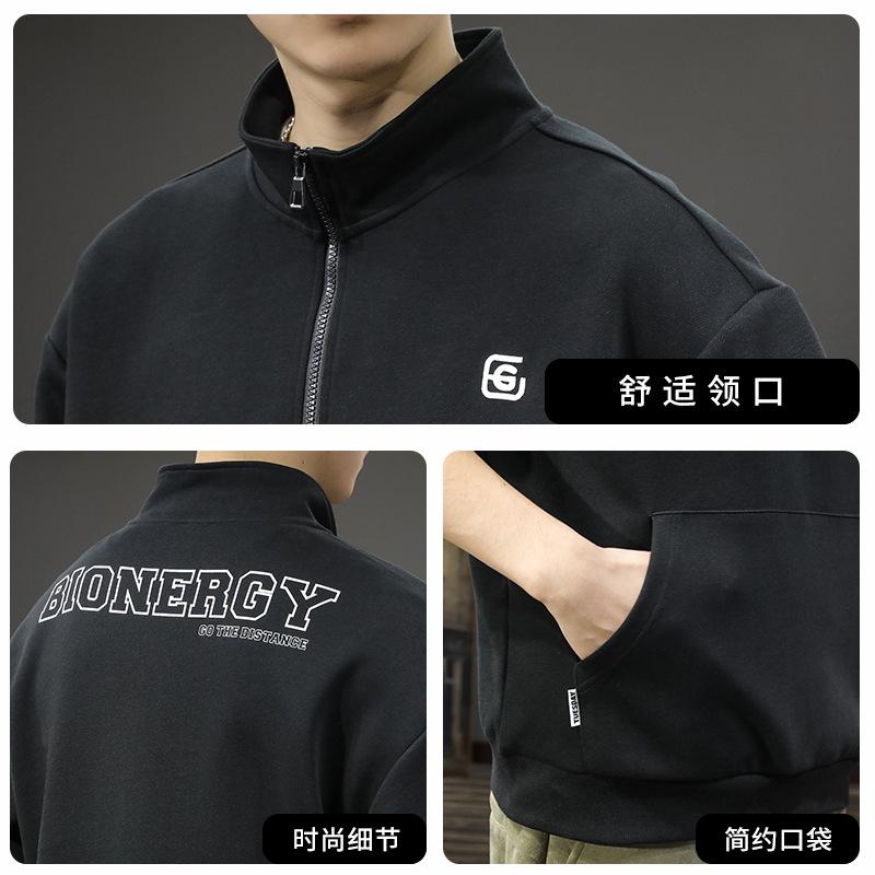 American Heavy-Duty Half-Zipper Pullover Sweater Men'S Loose Large-Size Trendy Brand Casual Sports Stand-Up Collar Jacket Top