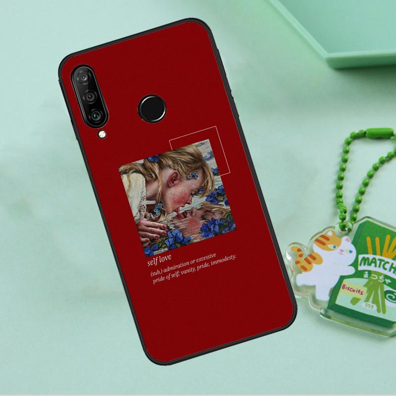 Red Aesthetics Doodles Art For Huawei Nova 10 9 SE 5T 12s 12i 11i Y91 Y90 Y60 Y70 Y72 Y61 P20 P40 P30 Lite P60 Pro Case