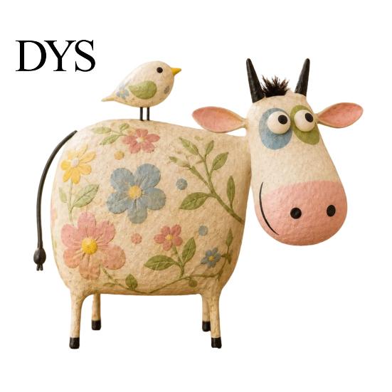 Rustic Farmhouse Shelf Decorations Creative Cow Sculpture with Bird, Resin Animal Figurine, Pastoral Statue, Gifts for Housewarming Artistic Tabletop