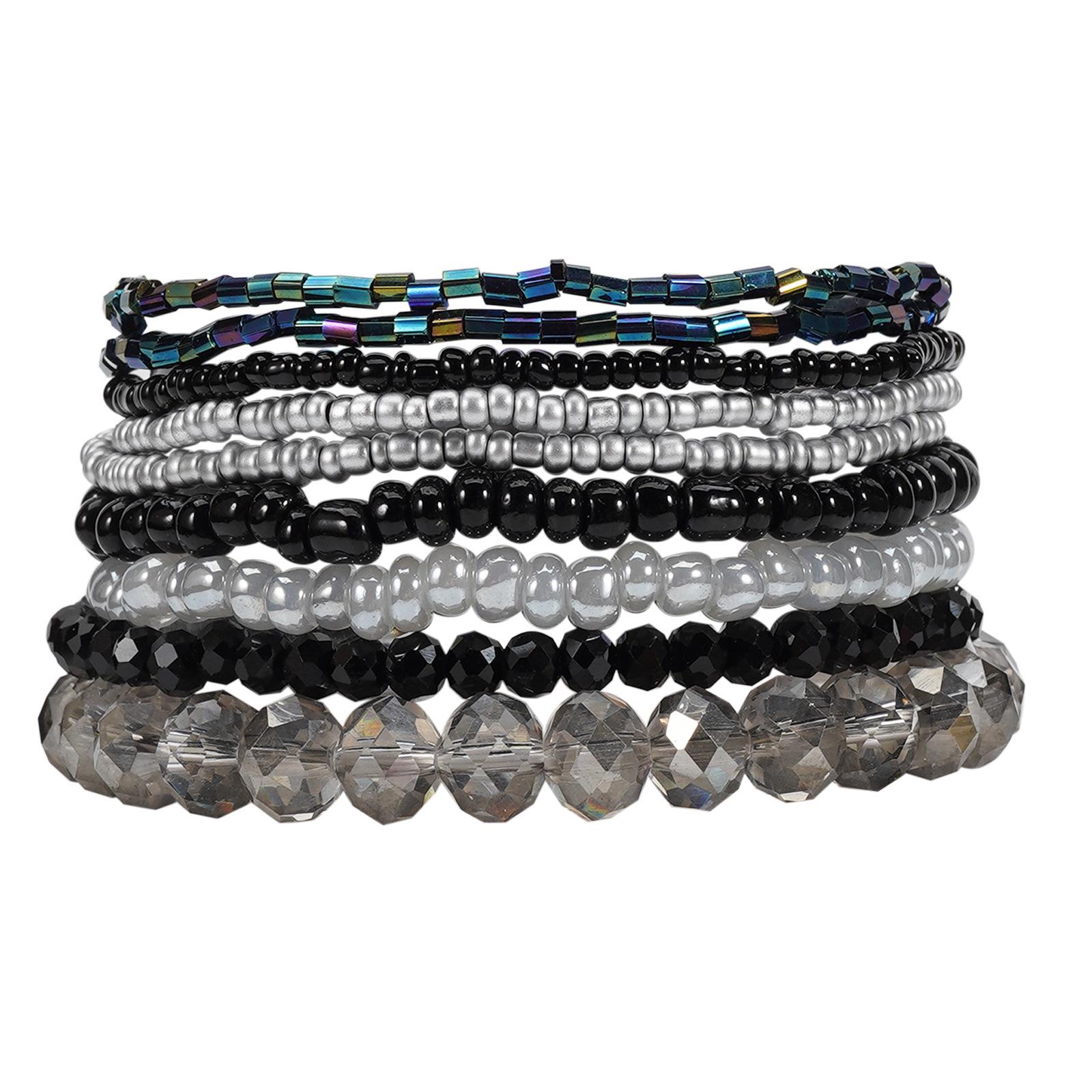Богемный Многослойный Эластичный Браслет из Бусин и Хрусталя - Весенне-Летняя Коллекция чёрный