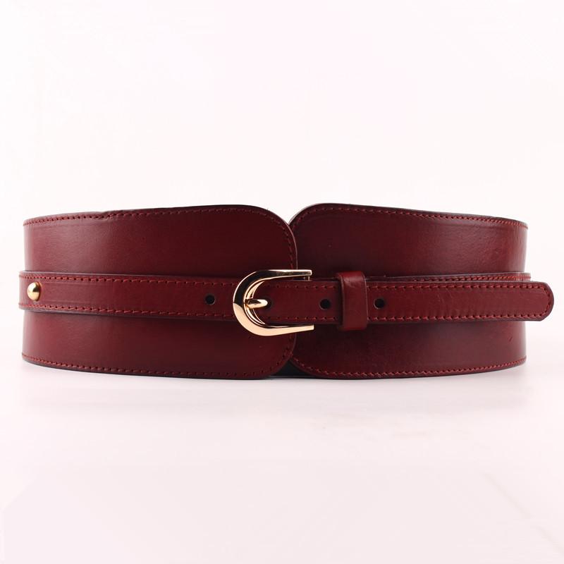 Waistband Female Vintage Genuine Leather Belt Buckles 100% Cowskin Wide Belt For Women High Quality Ceinture Femme Elastic Red