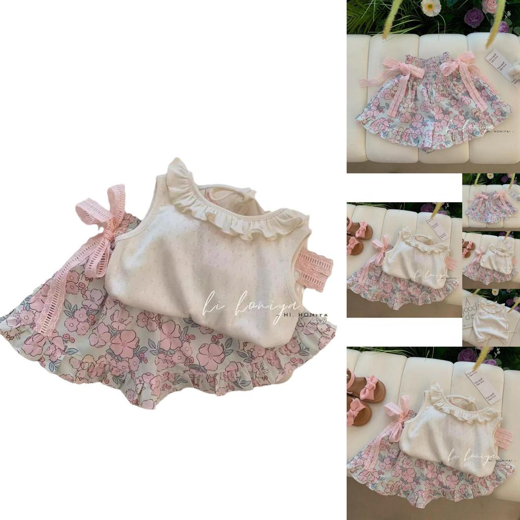 Niedliches Prinzessinnen-Stil zweiteiliges Set für kleine Mädchen mit weichem floralem Stoff für den Sommer