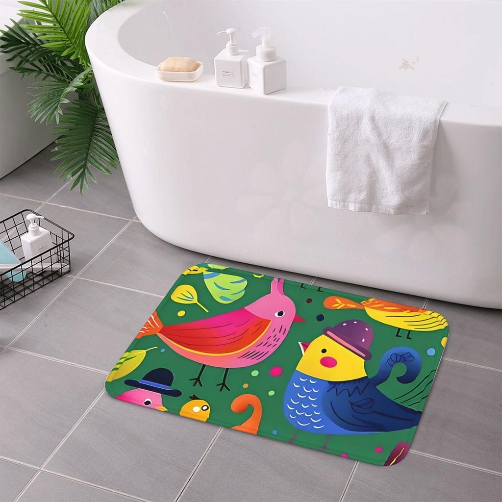 1PC Whimsical Bird Garden Kitchen Rug Non-Slip Door Mat Pop Design Bathroom Rug Bath Mat Carpet for Home Sink Laundry Decoreeree