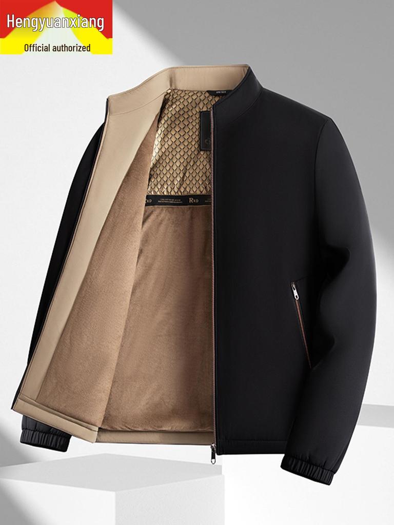 Hengyuanxiang Herren Stehkragen Jacke: Mittleres Alter & Ältere, Mit Samt, Warm, Lässige Herbst/Winter Oberbekleidung