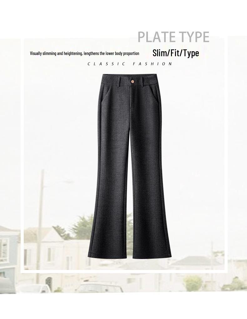Women's Khaki Wool Flare Pants, High Waist Slim Fit, Spring/Autumn 2024