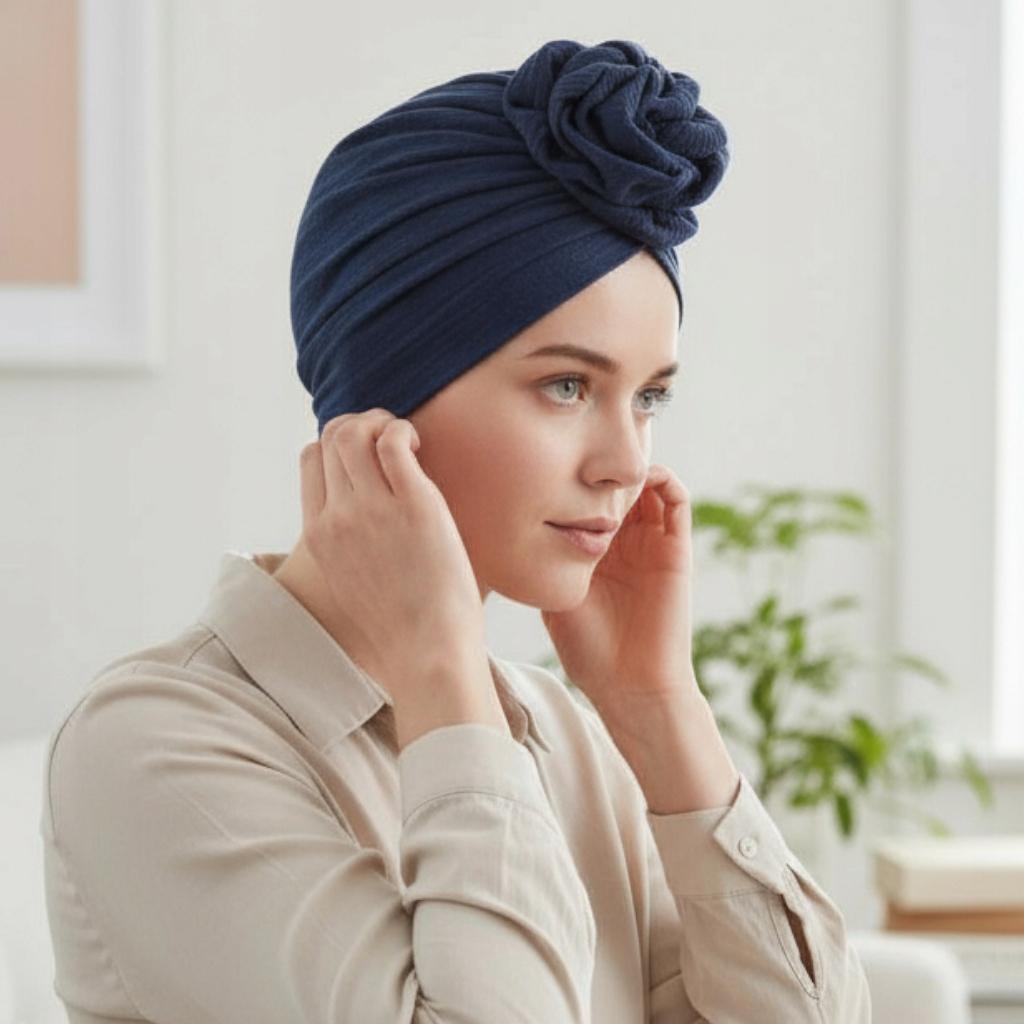 Klasyczny Turban Z Różą Mussa 007 Z Muślinu Bawełnianego Komfort I Styl