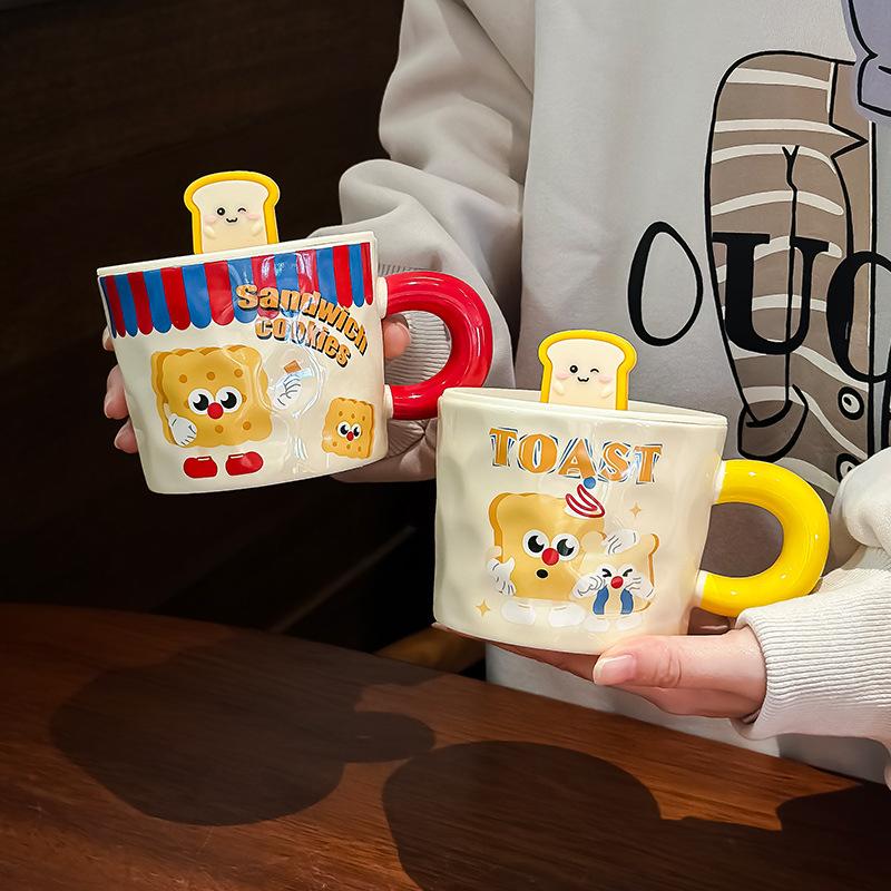 Cute Cartoon Mug with Lid Spoon Ceramic Cup for Girls with High Appearance Office Water Cup Practical Birthday Gift