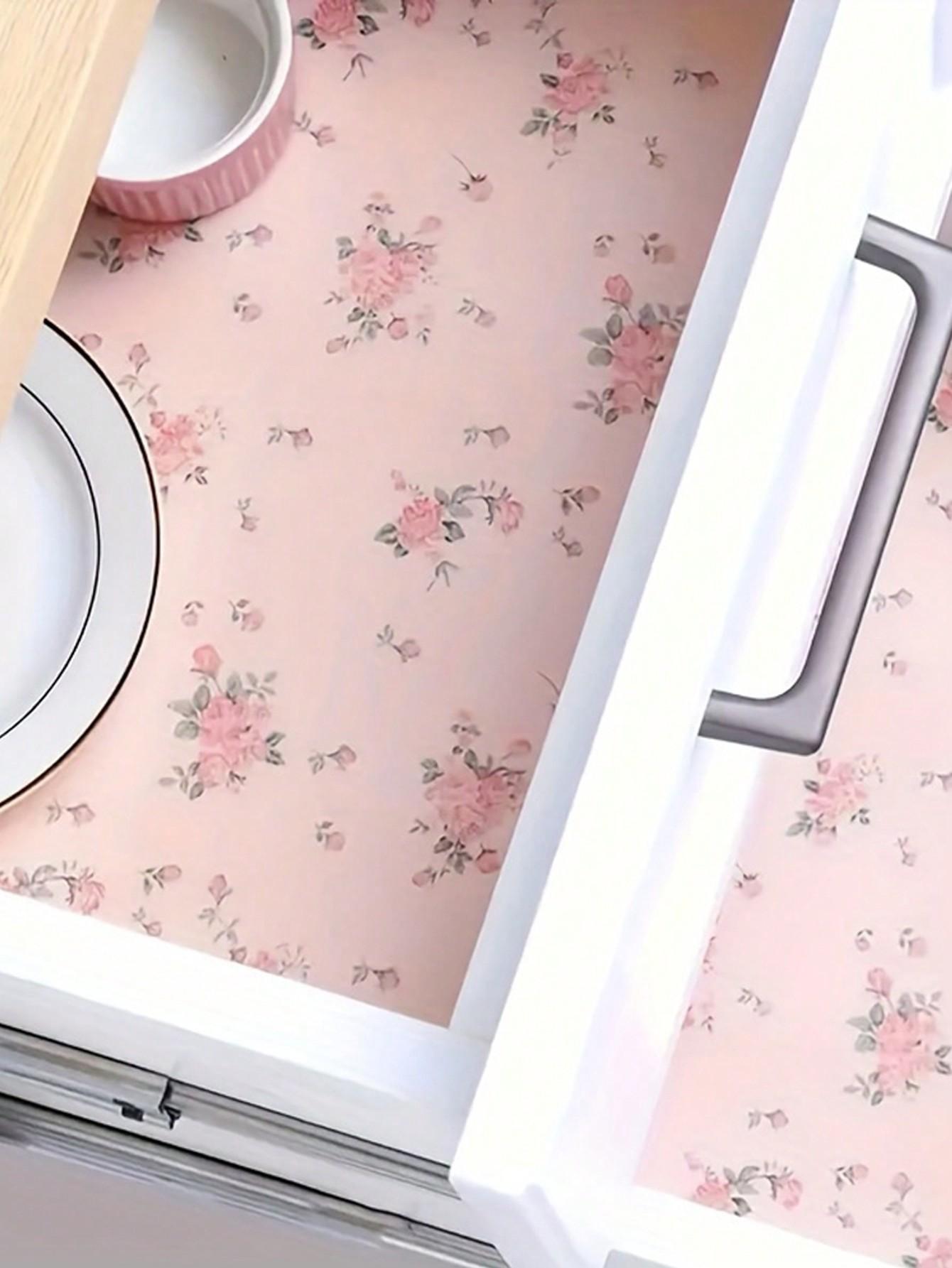 

1 рулон нескользящий коврик, водонепроницаемая подкладка для шкафа, нелипкий, японский стиль, принт с розовыми розами, коврик для ящика 1 Roll (78.7*11.8in) розовый