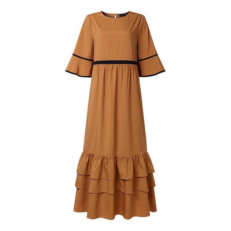 

ZANZEA Women Casual Round Neck Short Sleeve Summer Ruffles Long Dress 5XL оранжевый