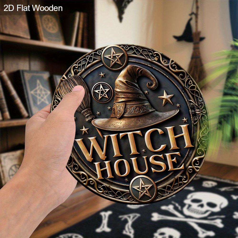Retro Halloween Wooden Sign with Witch House Design - Unique Wall Pediments - Ideal for Front Door, Yard, Porch, Room Decor