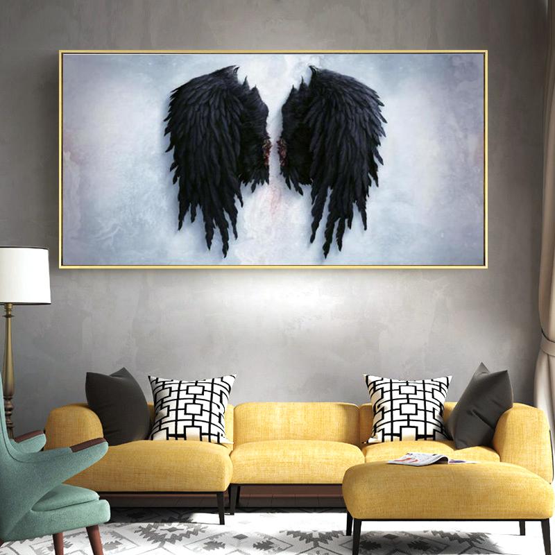 Pintura en lienzo de alas de ángel en blanco y negro moderno, carteles artísticos de pared, impresiones, imágenes abstractas, sala de estar, oficina, decoración del hogar, sin marco