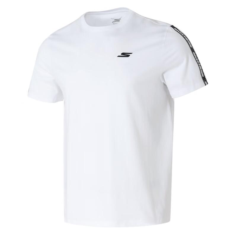 Skechers Fashion Sports Series Comfortable Round Neck Pullover Short Sleeve Breathable T-Shirt Men Tops Bright-White P225M270-0019 S