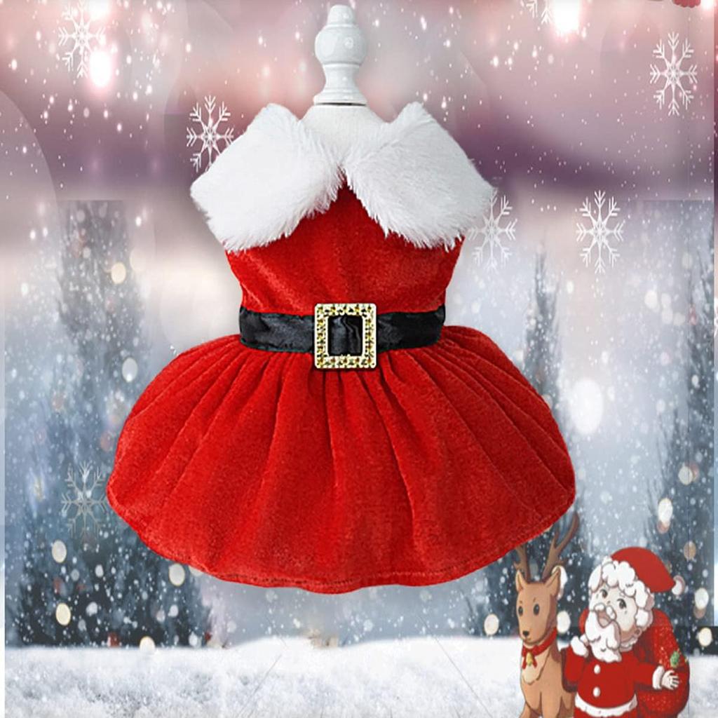 Dog Christmas Costume Puppy Dress, Santa Claus Pet Clothes Velvet Skirt Thermal Shirt Winter Coat Xmas Holiday Apparel Cute Girl Clothing Red