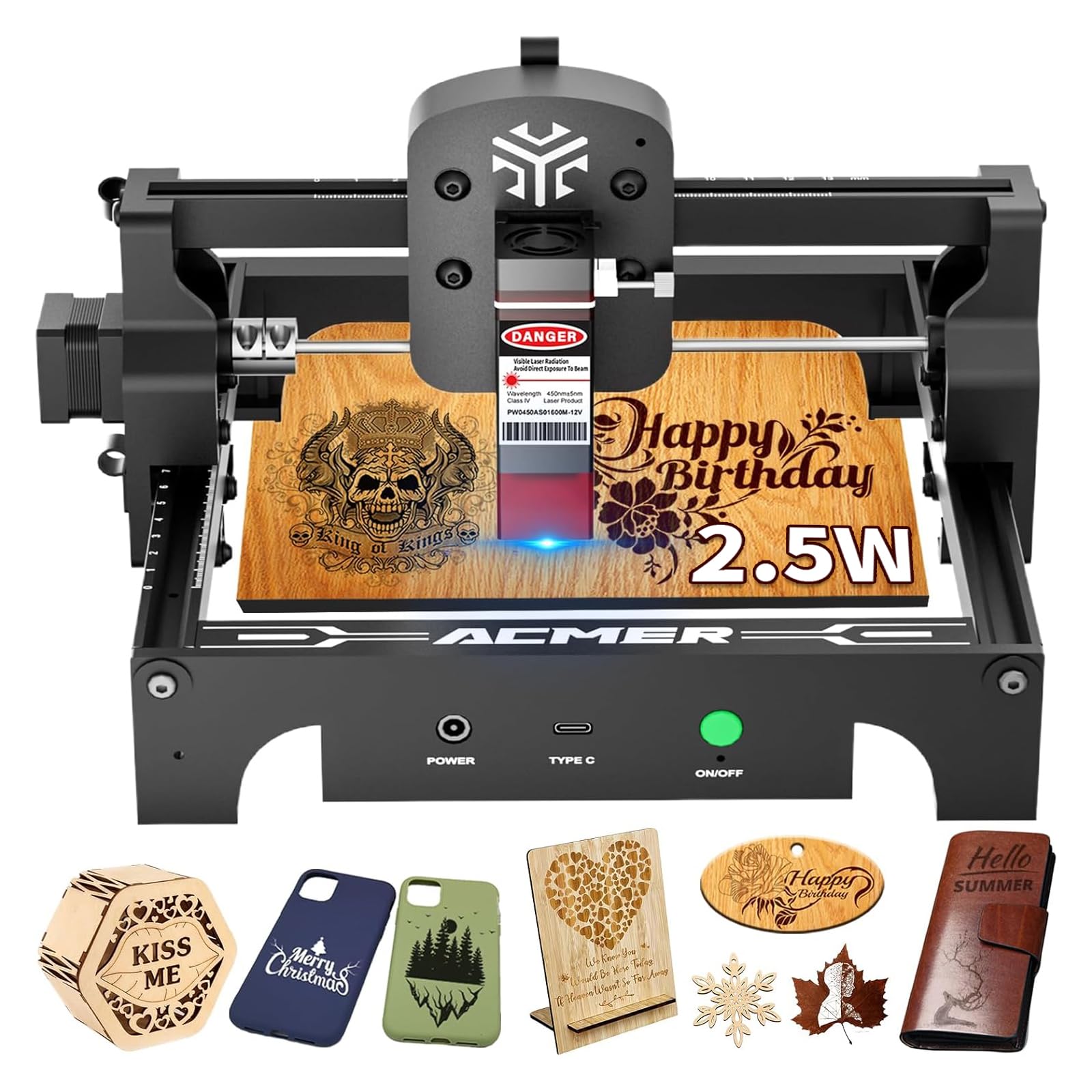 

ACMER S1 Лазерний гравер для початківців Високоточний Міні гравер Сумісний з LightBurn Для лазерної обробки Робоча зона Дерево, чорний