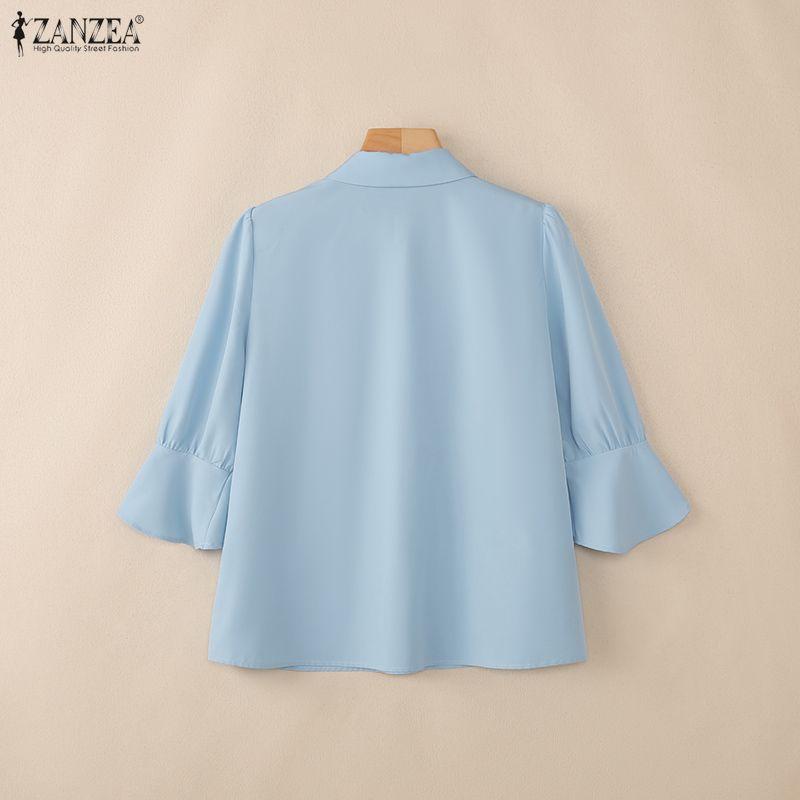 ZANZEA Women Casual Turn Down Collar Solid Color Half Sleeve Blouse