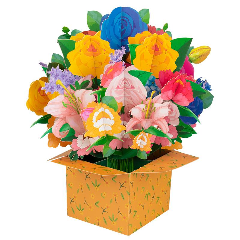 Paper Flower Bouquet Card Forever Flower Bouquet 3D Pop Up Greeting Cards For Valentines Day Graduation Day