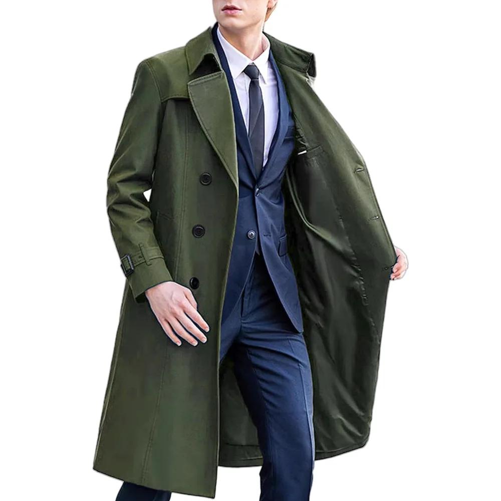 Spring Autumn Long Trench Men England Style Smart Casual Double Breasted Outerwear Coats Mens Turn Down Collar Windbreaker