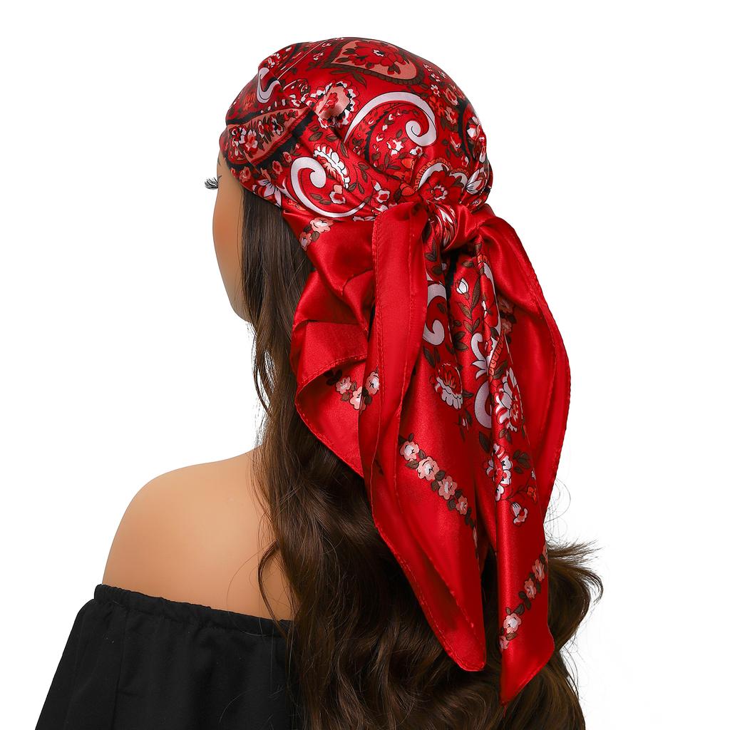 Lenço de Pescoço Xale Envoltórios Estampa Seda Cetim Cachecol quadrado Mulheres Muçulmanas Hijab Elegante Faixa de Cabelo Bandana design marca foulard
