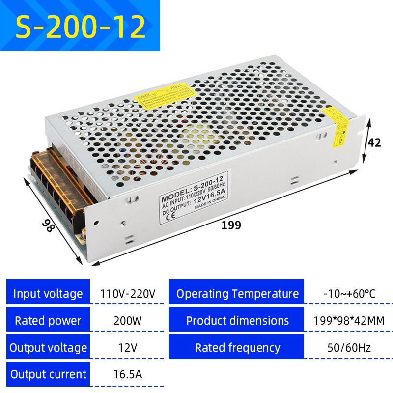 220V to 12V/24V/5V Switching Power Supply, 2A-20A High-Power Transformer for LED Strips & Monitoring Systems