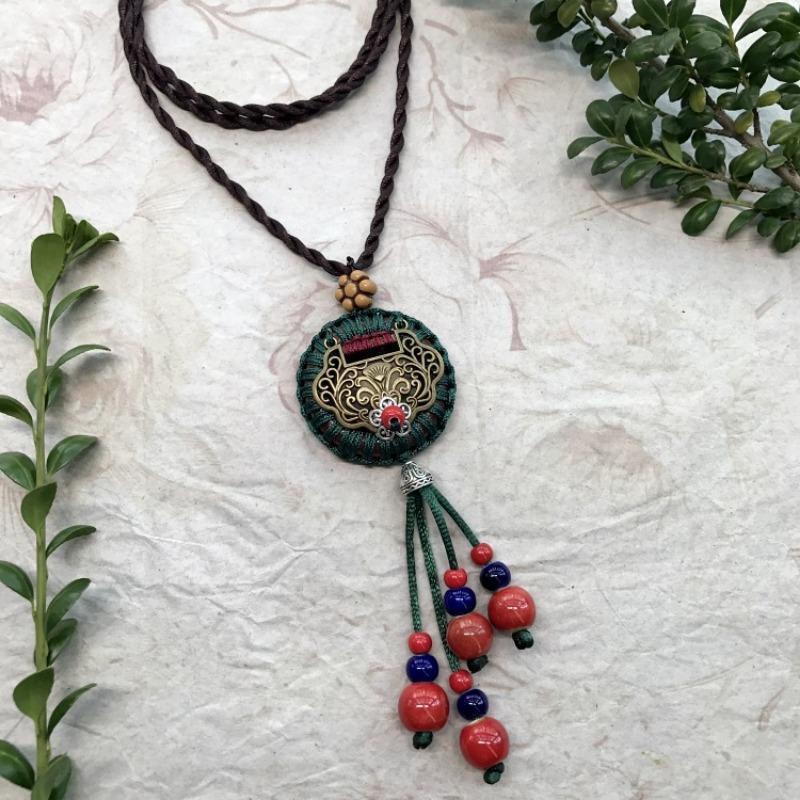 New Forest handmade ceramic necklace, women's retro versatile sweater chain simple long accessories pendant